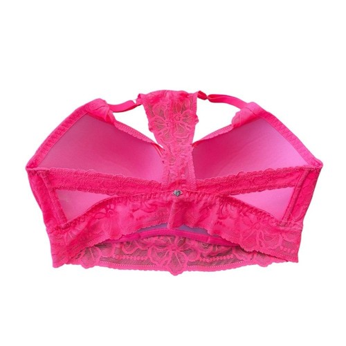 Victoria Secret Pink Tropical Lace Push-Up Bralette Large Neon Hot Pink - Picture 2 of 5