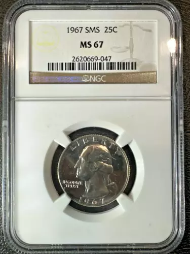 1967 P WASHINGTON QUARTER SMS * NGC MS67 * UNCIRCULATED * Brown Label *