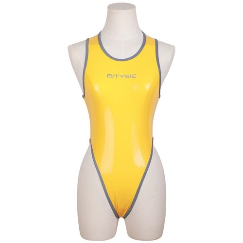 Traje de baño brillante al aceite para mujer sin mangas corte alto body de una pieza traje de baño de playa - Imagen 17 de 17