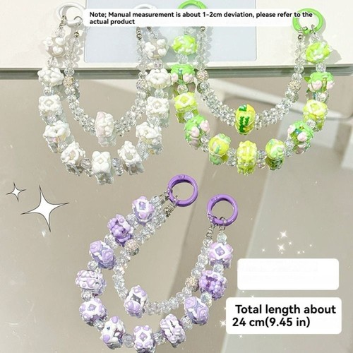 Beaded Mobile Phone Strap Cream Phone Charm Rope Cute Bag Pendant Keychain - Photo 2 sur 16