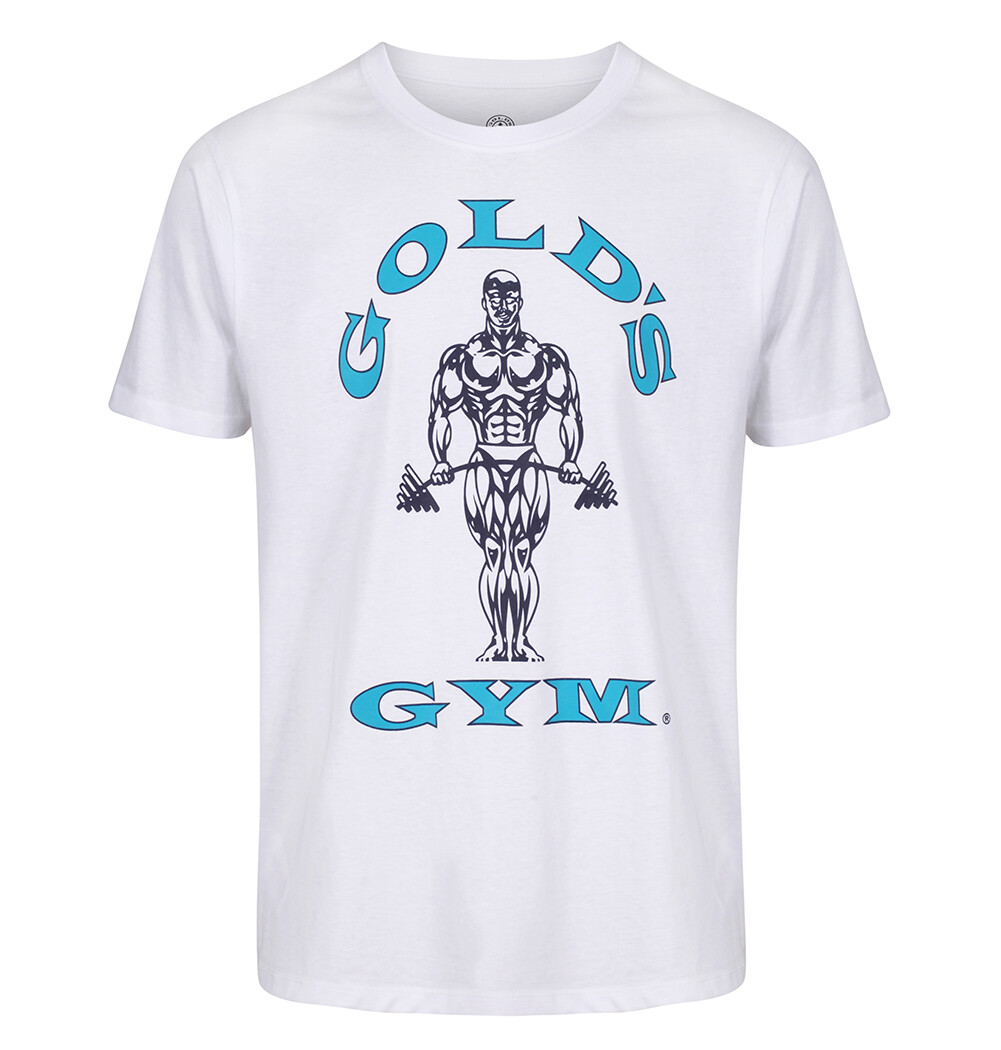 Футболка Golds Gym Muscle Joe для бодибилдинга и фитнеса Herren Sport Shirt Weiß Blau