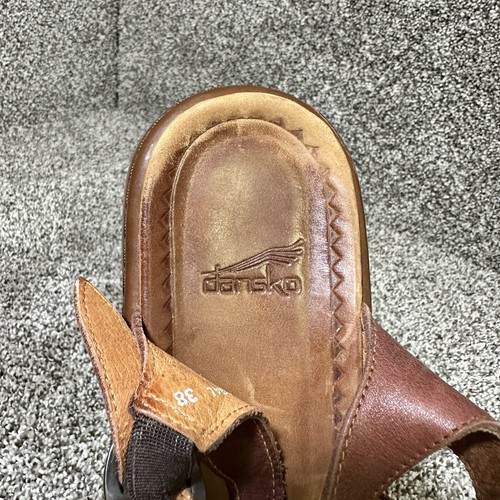 Dansko Sandals Womens 38 US 9.5 Brown Ankle Strap Real Leather Wooden Flat Strap - Picture 5 of 9