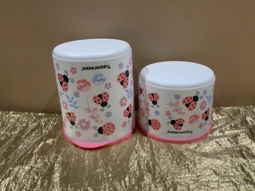 Neu EINZIGARTIGES helles Tupperware Set/2 Cubix runde rosa Marienkäfer Kanister 3,3, 2,1 l - Bild 8 von 12