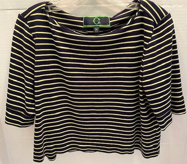 C. Wonder Women's Size M Navy/Yellow/White Stripe 3/4 Sleeve Short Crop Top