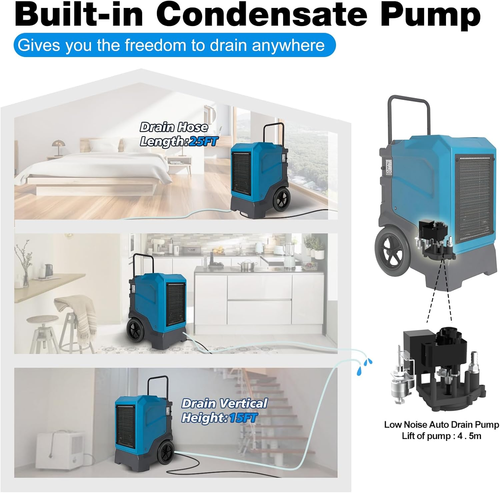 310 Pints LGR Commercial Dehumidifier with Built-In Pump and Drain Hose – Portab - Picture 4 of 7