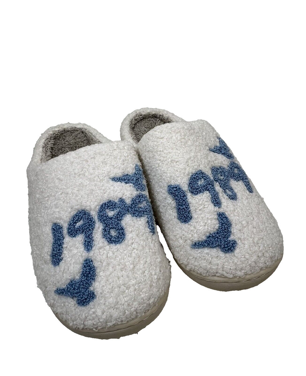 1989 Taylor Swift Plush House Slippers Sz 41-42 White/Blue Comfy