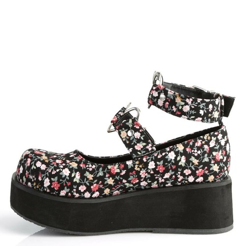Demonia Sprite-02 Black & Floral Heart Platform Shoes • Ships in 2-4 Weeks • ... - Picture 3 of 4