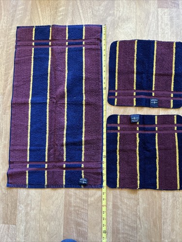 Vtg Ralph Lauren Hand Towel & 2 Wash Cloth Blue Burgundy Red Yellow Striped - Picture 4 of 7