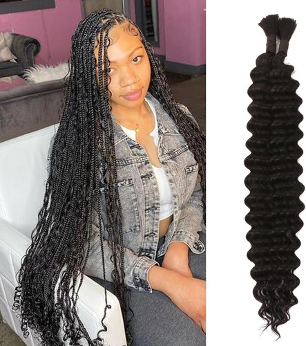 Human Braiding Hair for Micro Braids 26 Inch 100g Long Deep Wave Bulk Human Hai - Picture 1 of 6
