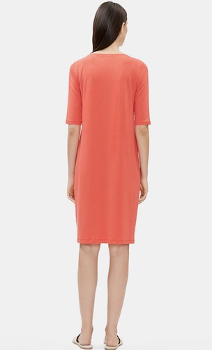 Eileen Fisher Red Lory Fine Tencel Jersey V-Neck Shift Dress Sz 2X $188 NWT - Picture 2 of 7