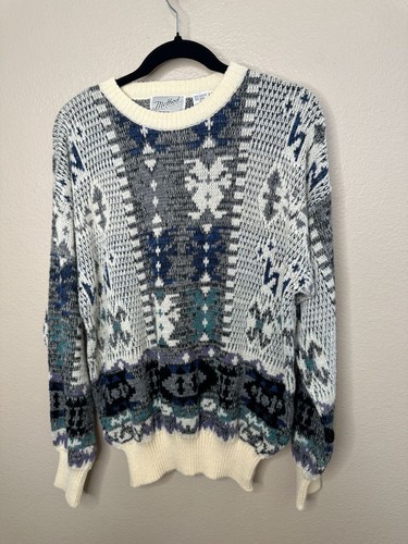 Vintage Method Mens Nordic Pattern Sweater L Wool Cozy Winter Knitwear - Picture 3 of 6