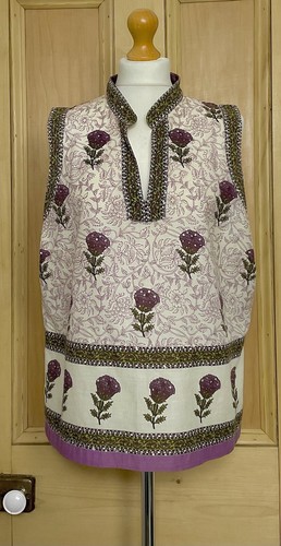 EAST purple khaki ethnic print arty boho sleeveless cotton top UK 16