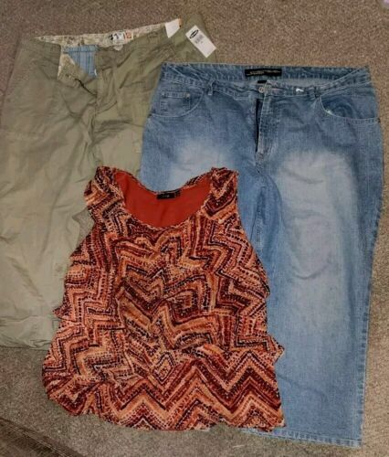Womens PLUS SIZE 20 2pr CAPRI Pants (1- NWT) & SUMMER FLOUNCY BLOUSE 2x - Picture 2 of 8