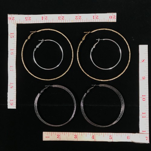 5 Pair Lot Hoop Earrings Goldtone Silvertone Gunmetal Gray Textured Polished - Picture 3 of 5