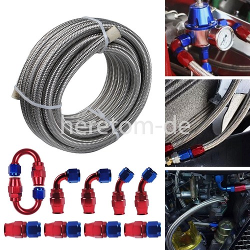 AN8 20FT PTFE E85 Nylon Stahlflex Leitung Edelstahl Öl Schlauch Kit 10 Fittings - Afbeelding 11 van 17