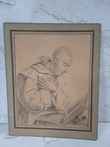 dessin ancien portrait de Saint Bruno fondateur de l'ordre des Chartreux 19ème - Imagen 2 de 11