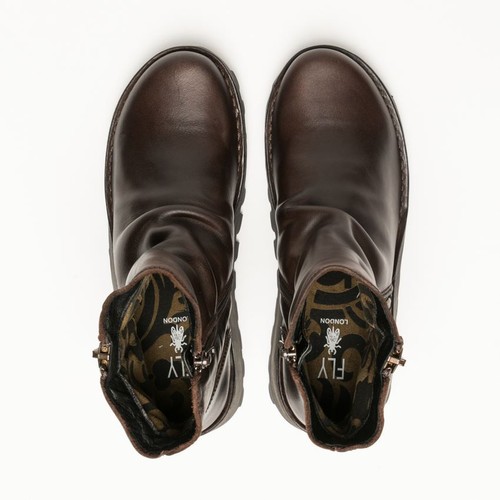 Fly London Womens Brown MON944 Boots Leather Wedge Heel Ankle Zip Up Chelsea - Picture 5 of 8