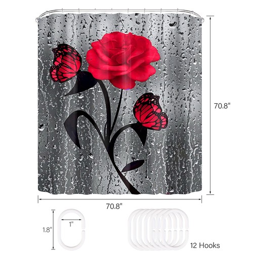 Stylish Printed Bathroom Shower Curtain Set Waterproof Polyester Fabric w/Hooks - Picture 50 of 56