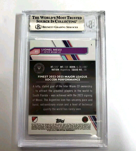 2023 TOPPS FINEST MLS SOCCER LIONEL MESSI #1 BLUE REFRACTOR /150 MIAMI BGS 9 - Picture 2 of 2