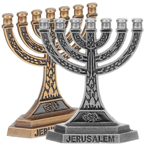 2 Pcs Seven Hole Candlestick Hanukkah Menorahs Holder Centerpiece