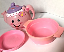 Fisher Price Laugh and Learn Musical Pink Tea Pot" Works" Pot Pan Lot Of 3