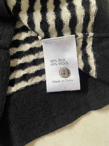 Anna Thomas Womens Silk Wool Cardigan - Size S - Black White DIamond Stripe Knit - Picture 4 of 7