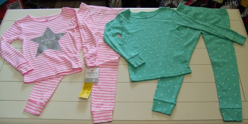 Girls Carter's 4 Pc Pink Green Stars Stripes Dream Big Snug Fit Pajamas Sz 4