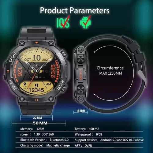 Smart Uhr Smartwatch Herren Bluetooth Armbanduhr Männer Wasserdichte Sport Uhr - Bild 6 von 11