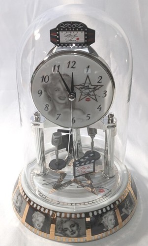Marilyn Monroe 9" Glass Domed Rotating Clock Ceramic Base Anniversary 2007