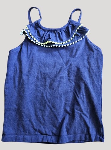 * GYMBOREE Blue Pom Pom Trim Tank Top Girls Size 10 Ruffled Neckline - Picture 3 of 4