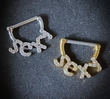 PAIR Crystal Paved Sexy Design Nipple Clicker Shield Rings Body Piercing Jewelry