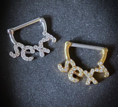 PAIR Crystal Paved Sexy Design Nipple Clicker Shield Rings Body Piercing Jewelry
