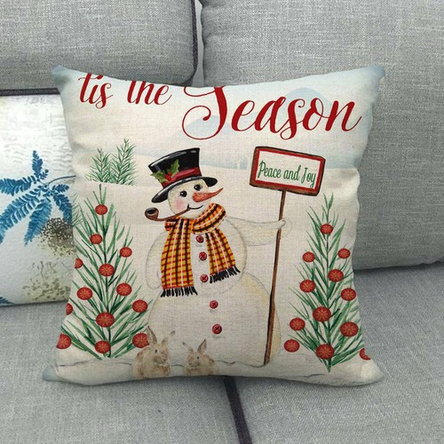 Cojines Christmas Tree Ball Cushion Cover Woven Linen Family Snowman Pillow Case - Picture 26 of 117