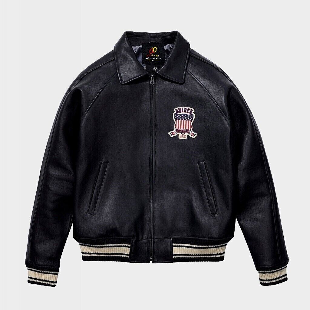 Mens Avirex Red Real Bomber American Flight Jacket Leather Jacket