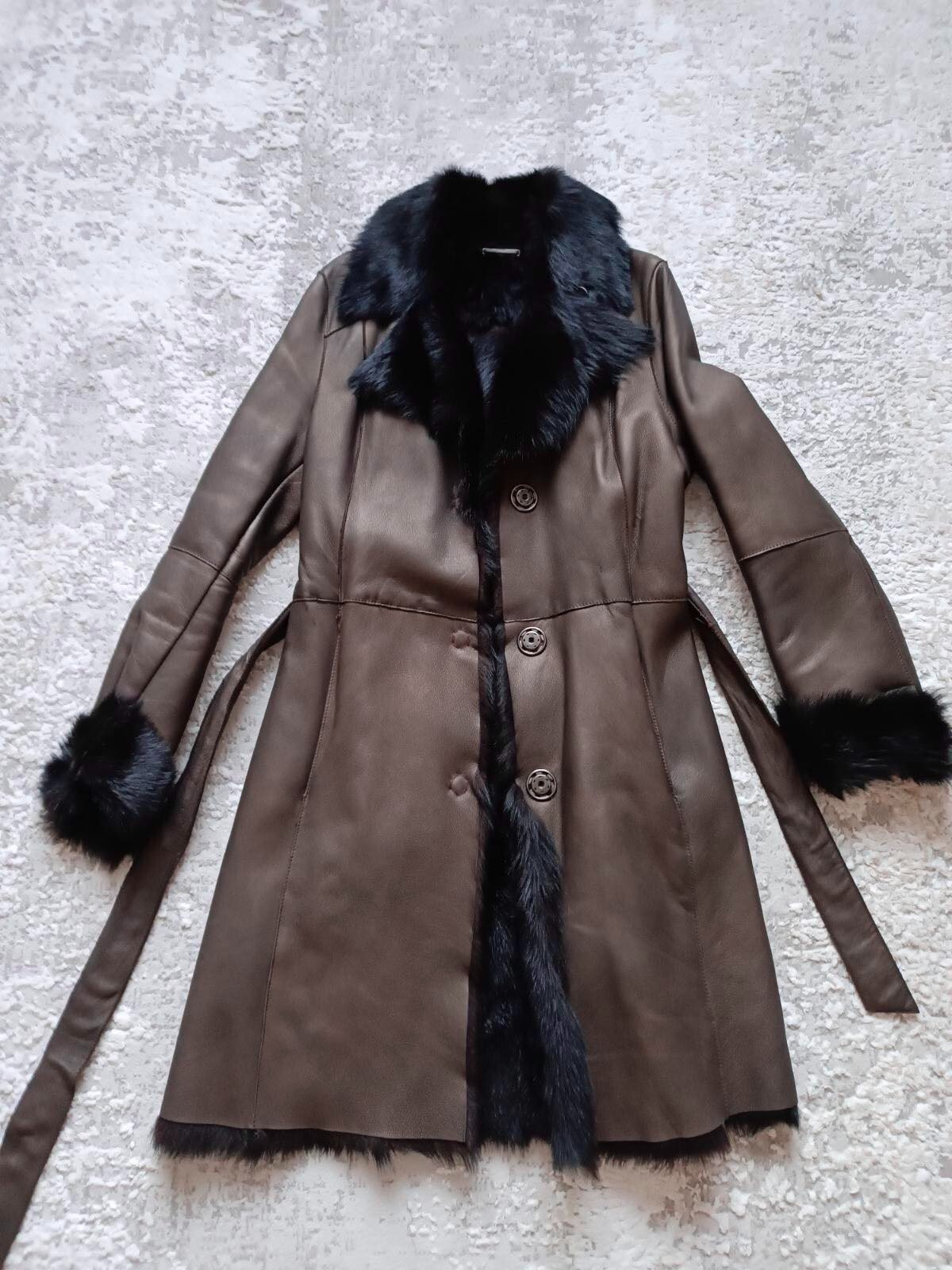 Brown leather Toscana sheepskin shearling coat belted  IT42