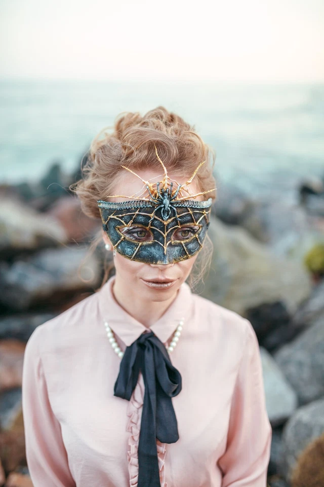 Handmade Masquerade Mask with Spider - Image 3 of 3