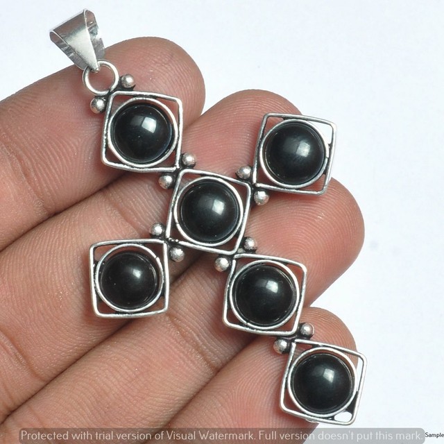 Black Onyx Gemstone 925 Sterling Silver Plated Handmade Cross Pendant P-492 Black Onyx Gemstone 925 Sterling Silver Plated Handmade Cross Pendant P-492