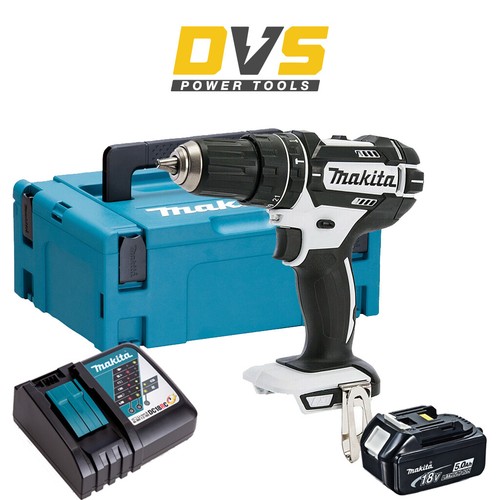 Makita DHP482ZW Blanco 18V Inalámbrico Taladro Combi con BL1850 5Ah Bat.  Cargador Y Estuche | eBay
