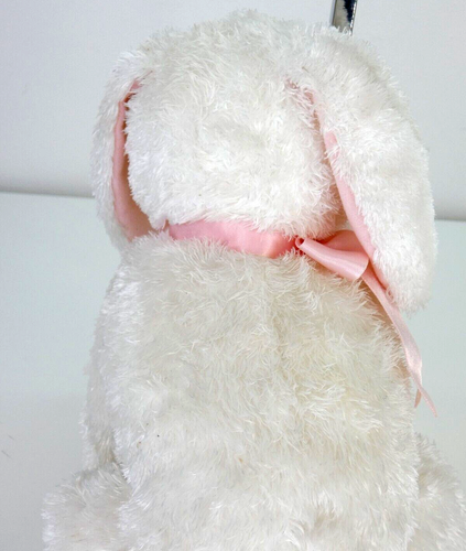 TY Beanie Bunny Rabbit Soft Toy 100% Silk Shell Pink Bow 2002 24 cm White Plus - Picture 8 of 11