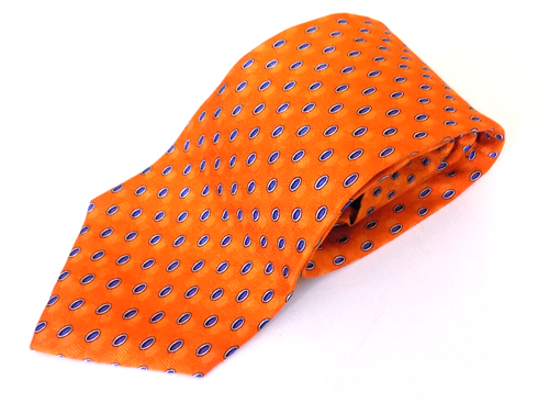 vintage J.Z. Richards orange blue polka dot wide silk TIE stain resistant USA