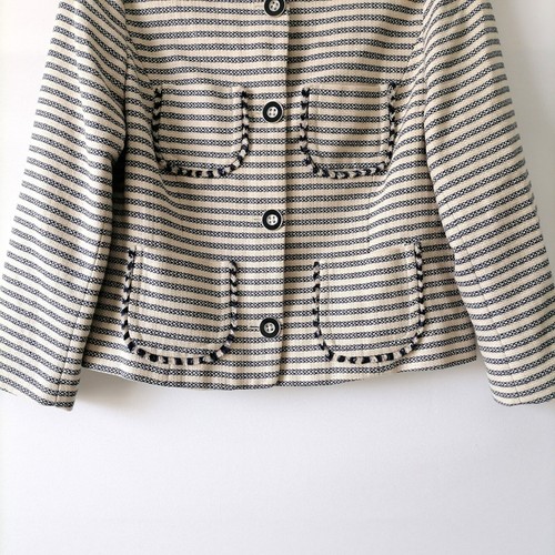Tommy Hilfiger Womens Blue 3/4 Sleeve Patch Packet Striped Blazer Jacket Size 6 - Picture 4 of 8