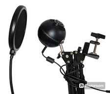 BLUE Microphone Snowball ICE Mounted On Boom Mic Adjustable Arm Black Pop Filter
