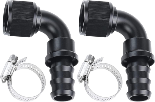 90 Degree Female -12 an to 3/4" Push Lock Hose End Barb Fitting Aluminum Black - Picture 8 of 12