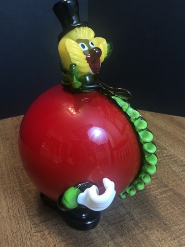 "Statuetta clown vetro soffiato a mano di Murano grande pancia rossa rotonda con collare cappello 8,5" - Foto 10 di 24