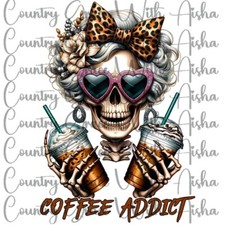 Sublimation Transfer Coffee Addict Skull Ready To Press Heat Transfer