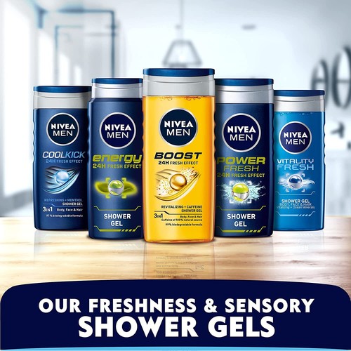 NIVEA Men Body Wash, Cool Kick with Refreshing Icy Menthol, Shower Gel 250ml. - Bild 4 von 5