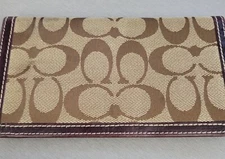 Vintage Coach Logo Checkbook Cover Khaki/Brown Leather 
