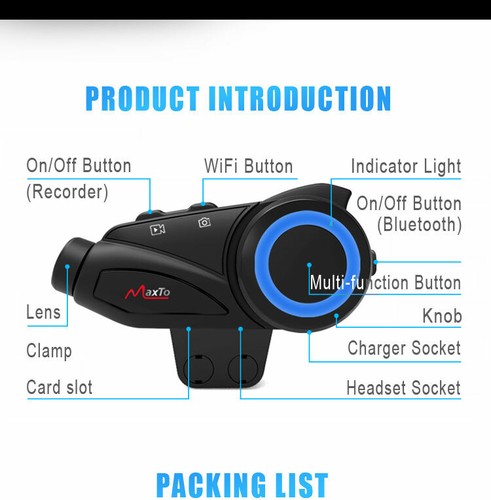 Bluetooth Motorcycle Intercom Headset Communication Camera Helmet Kit 6 Rider - Picture 9 of 12