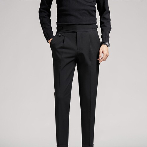 Mens Formal Dress Pants Naples Straight High Waist Slim Suit Trousers Business - Afbeelding 1 van 15