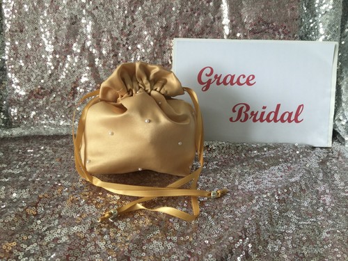 GOLD PEARL DUCHESS SATIN DOLLY BAG WEDDING PROM B/MAID FLOWERGIRL*UKMADE/SELLER* - Picture 4 of 6